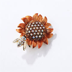 Cubic Zirconia & 18K Gold-Plated Sunflower Bee Brooch