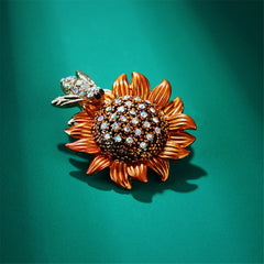 Cubic Zirconia & 18K Gold-Plated Sunflower Bee Brooch