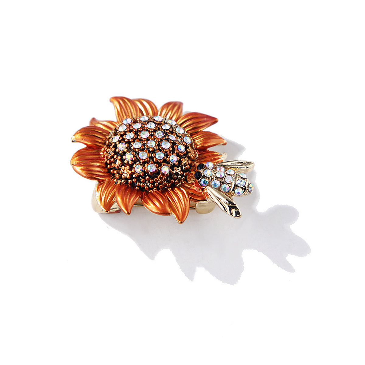 Cubic Zirconia & 18K Gold-Plated Sunflower Bee Brooch