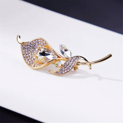 White Cubic Zirconia & Crystal 18K Gold-Plated Lily Brooch