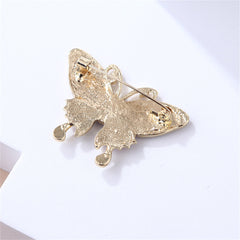 White Enamel & Cat Eye 18K Gold-Plated Butterfly Brooch