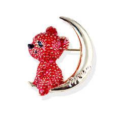 Red Enamel & 18K Gold-Plated Moon Bear Brooch