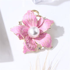 Pink Enamel & Pearl 18K Gold-Plated Flower Brooch