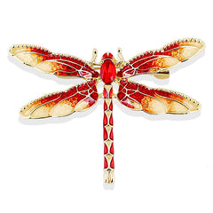 Red Crystal & Enamel 18K Gold-Plated Dragonfly Brooch