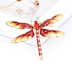 Red Crystal & Enamel 18K Gold-Plated Dragonfly Brooch