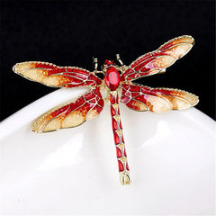 Red Crystal & Enamel 18K Gold-Plated Dragonfly Brooch