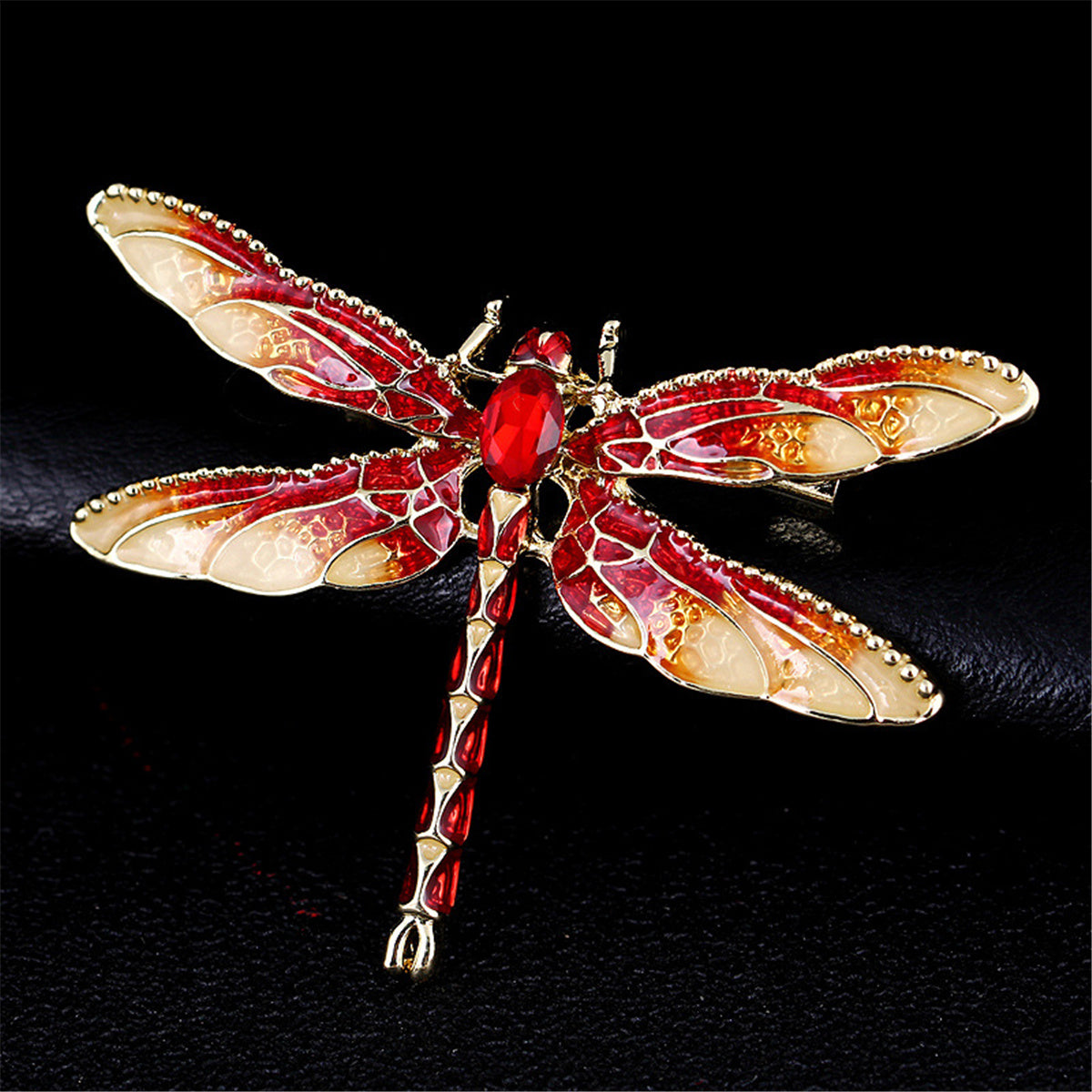 Red Crystal & Enamel 18K Gold-Plated Dragonfly Brooch