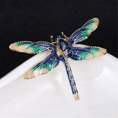 Blue Crystal & Enamel 18K Gold-Plated Dragonfly Brooch