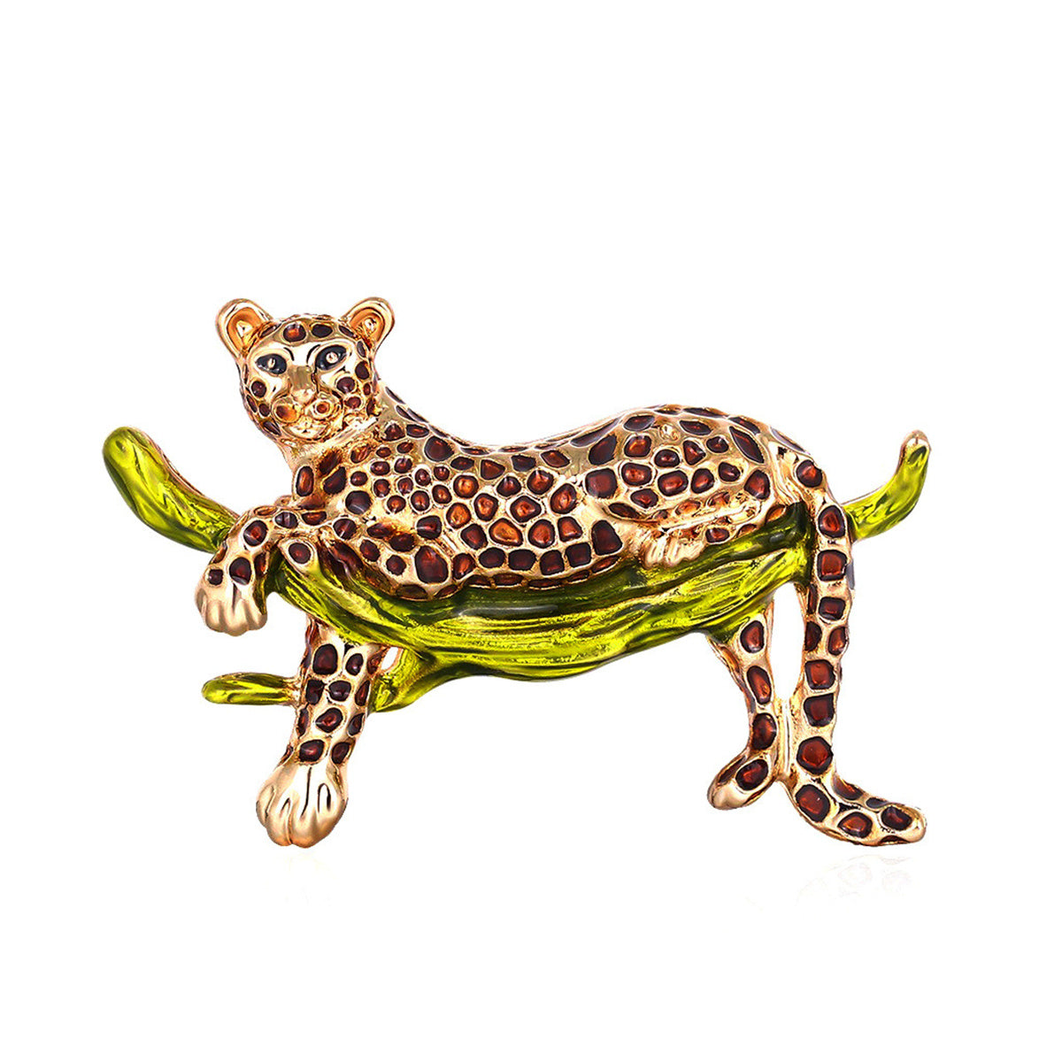 Green Enamel & 18K Gold-Plated Leopard Brooch