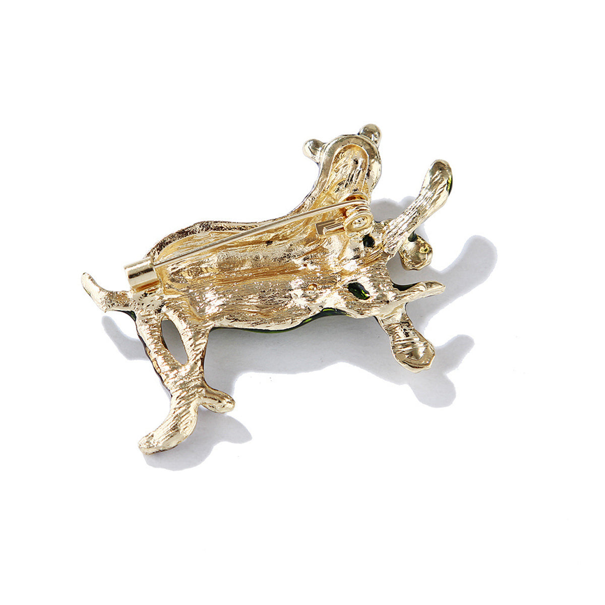 Green Enamel & 18K Gold-Plated Leopard Brooch