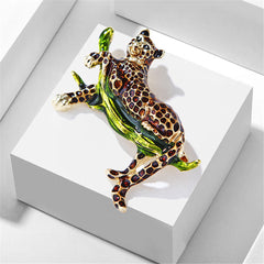 Green Enamel & 18K Gold-Plated Leopard Brooch