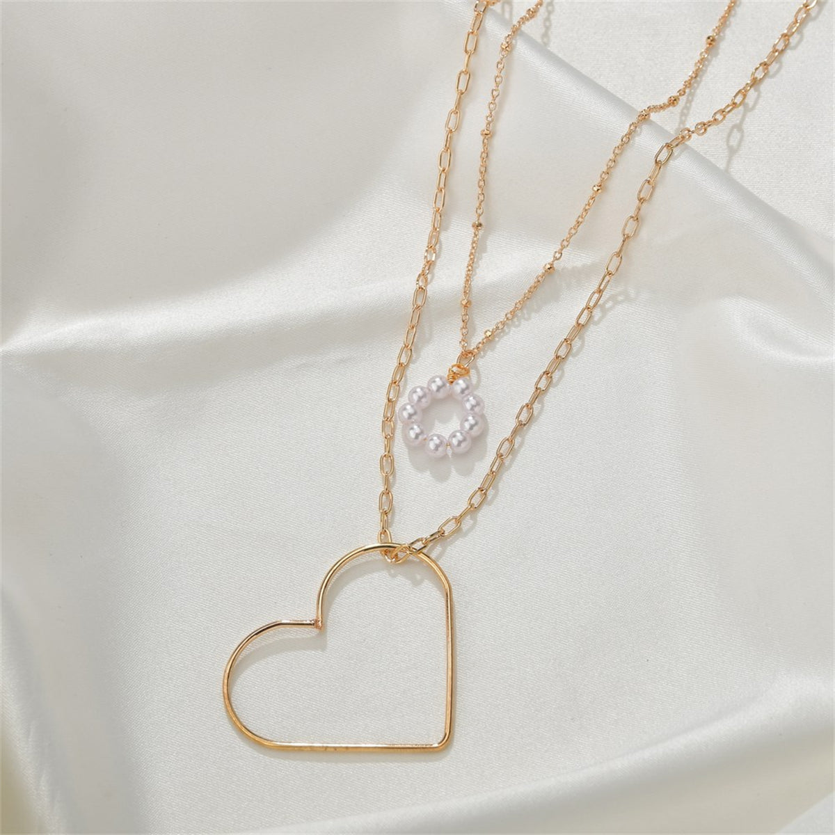 Pearl & 18K Gold-Plated Heart Pendant Necklace Set