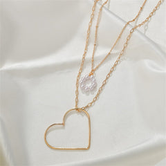 Pearl & 18K Gold-Plated Heart Pendant Necklace Set