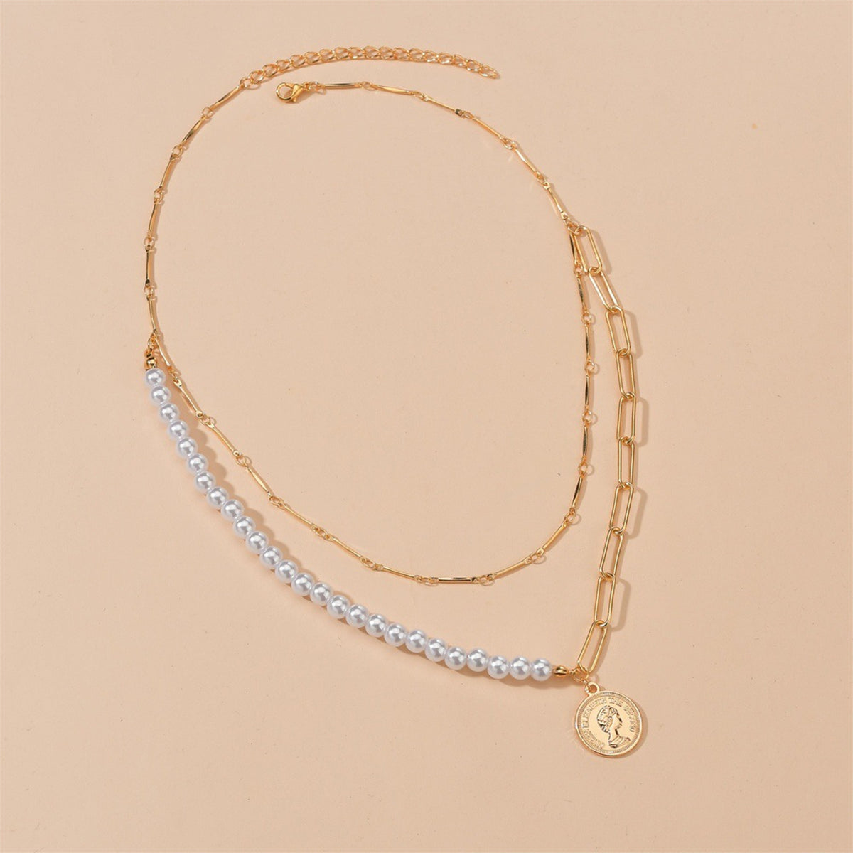 Pearl & 18K Gold-Plated Coin Layered Pendant Necklace