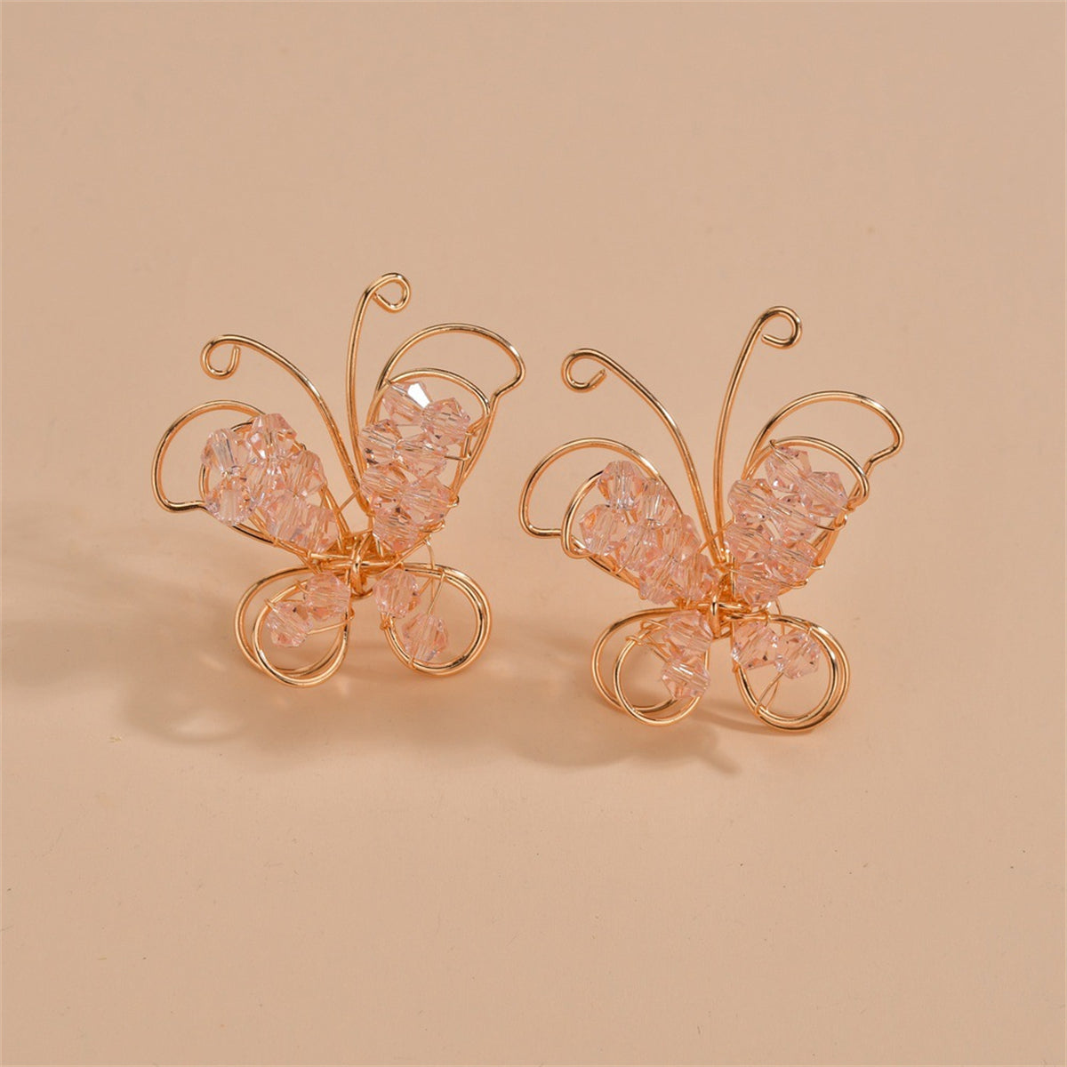 Crystal & 18K Gold-Plated Open Butterfly Stud Earrings