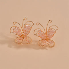 Crystal & 18K Gold-Plated Open Butterfly Stud Earrings