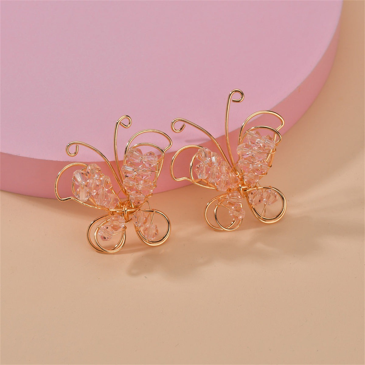 Crystal & 18K Gold-Plated Open Butterfly Stud Earrings