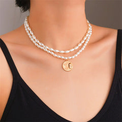 Pearl & 18K Gold-Plated Sun Coin Layered Pendant Necklace