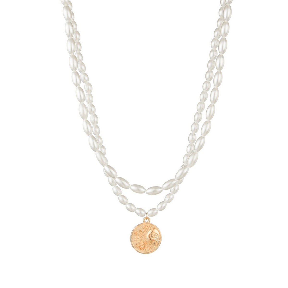 Pearl & 18K Gold-Plated Sun Coin Layered Pendant Necklace