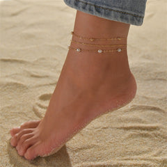 Pearl & 18K Gold-Plated Beaded Chain Anklet Set