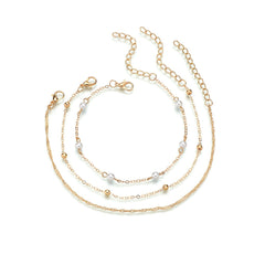 Pearl & 18K Gold-Plated Beaded Chain Anklet Set