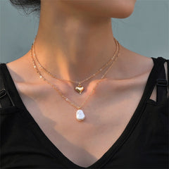 Pearl & 18K Gold-Plated Heart-Pendant Layered Necklace