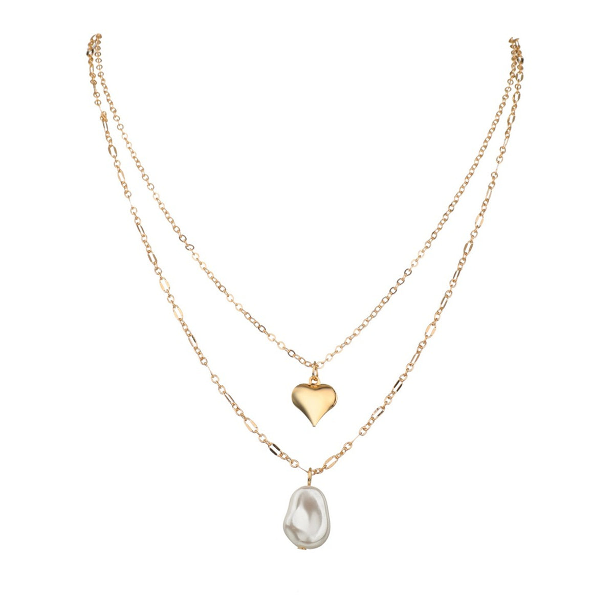 Pearl & 18K Gold-Plated Heart-Pendant Layered Necklace