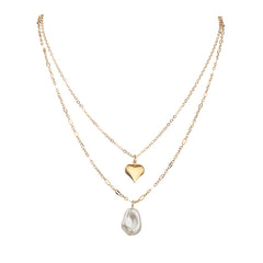 Pearl & 18K Gold-Plated Heart-Pendant Layered Necklace