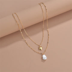 Pearl & 18K Gold-Plated Heart-Pendant Layered Necklace