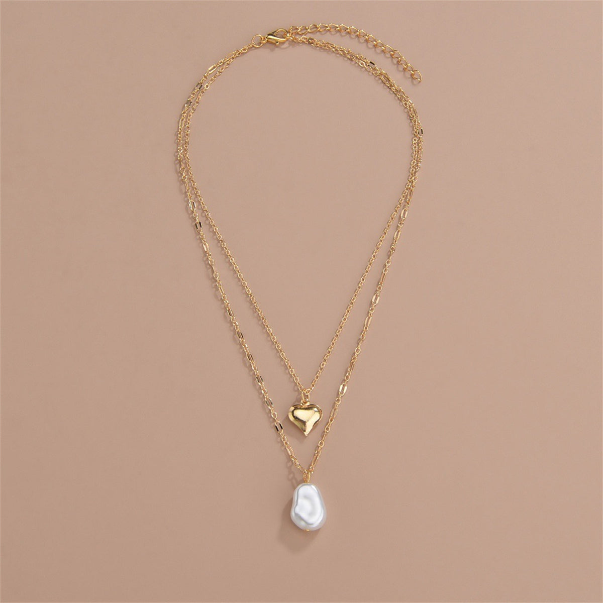 Pearl & 18K Gold-Plated Heart-Pendant Layered Necklace