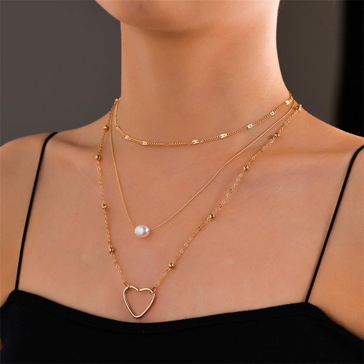 Pearl & 18K Gold-Plated Heart Layered Pendant Necklace