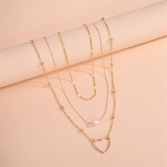 Pearl & 18K Gold-Plated Heart Layered Pendant Necklace