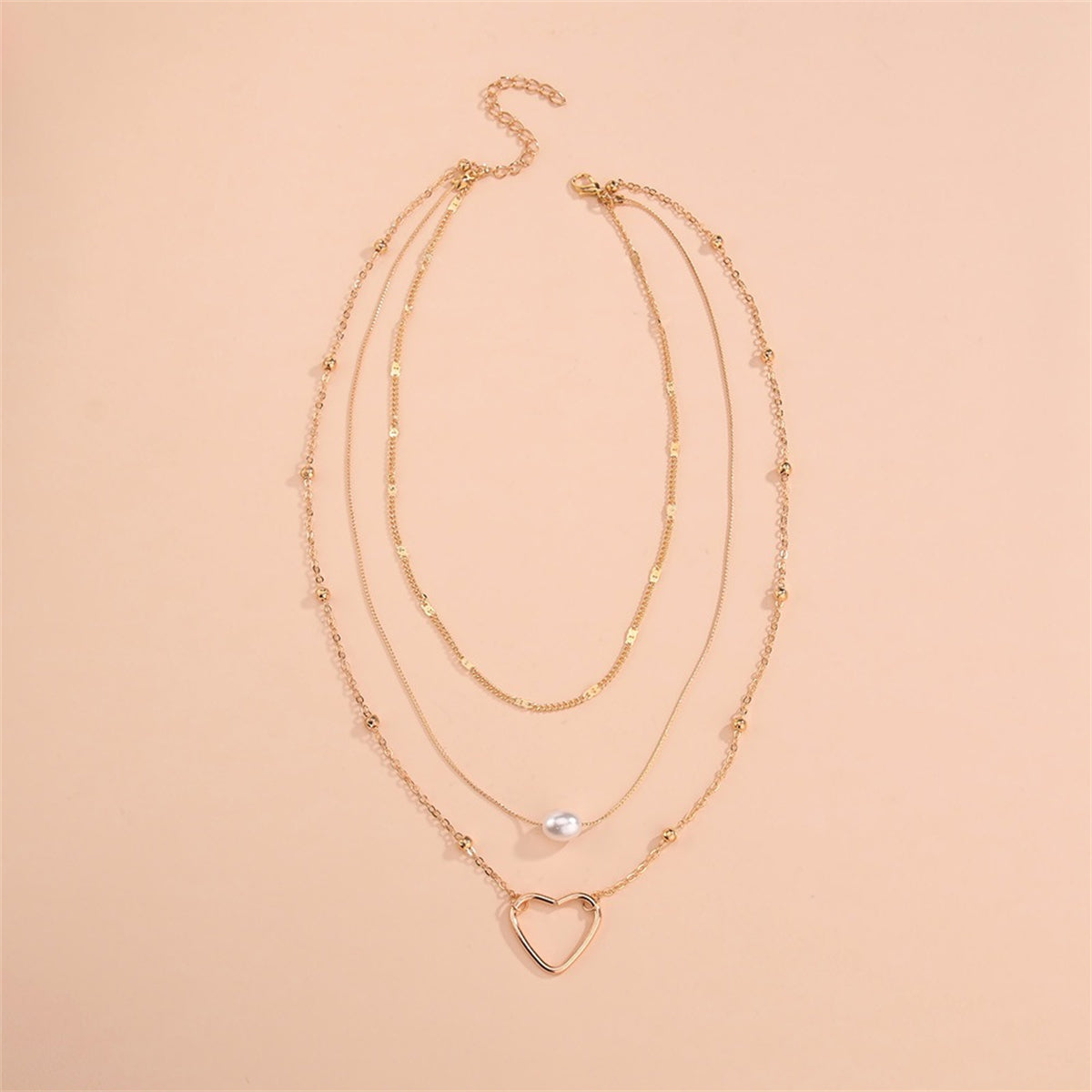 Pearl & 18K Gold-Plated Heart Layered Pendant Necklace