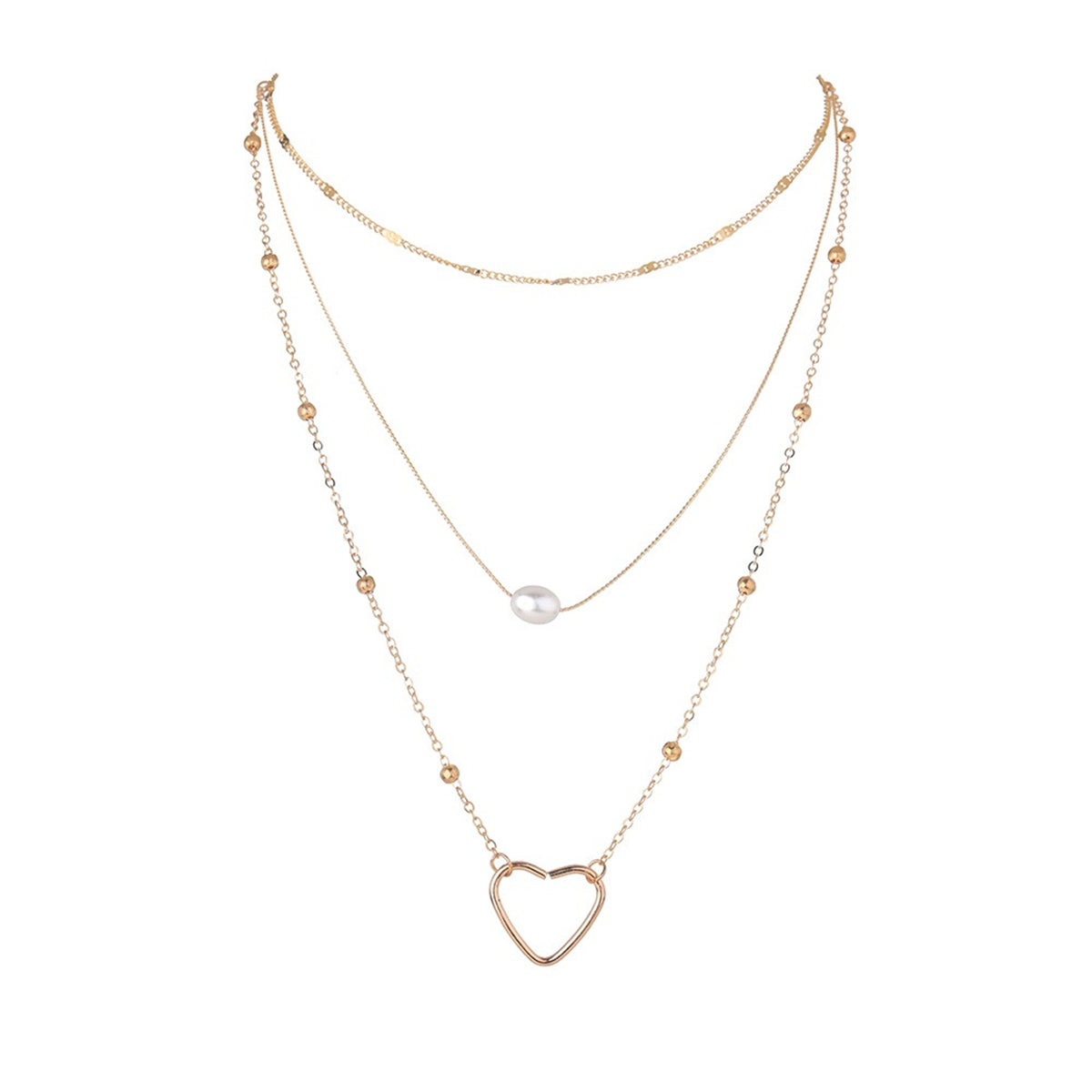 Pearl & 18K Gold-Plated Heart Layered Pendant Necklace