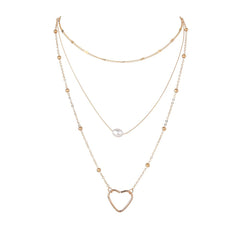 Pearl & 18K Gold-Plated Heart Layered Pendant Necklace