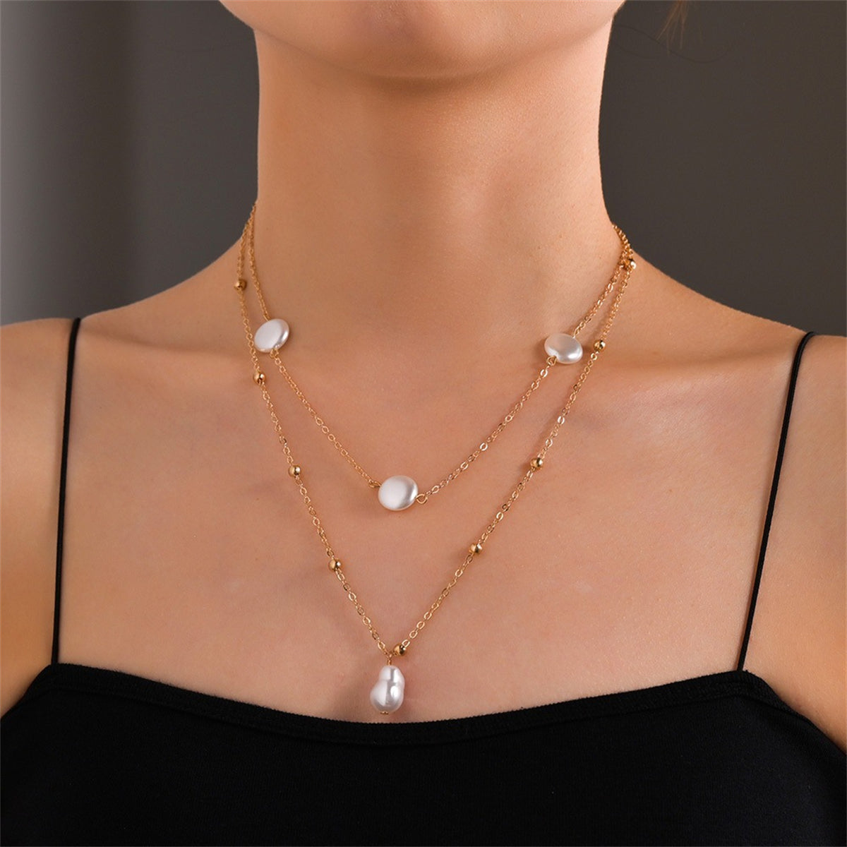 Pearl & 18K Gold-Plated Layered Pendant Necklace