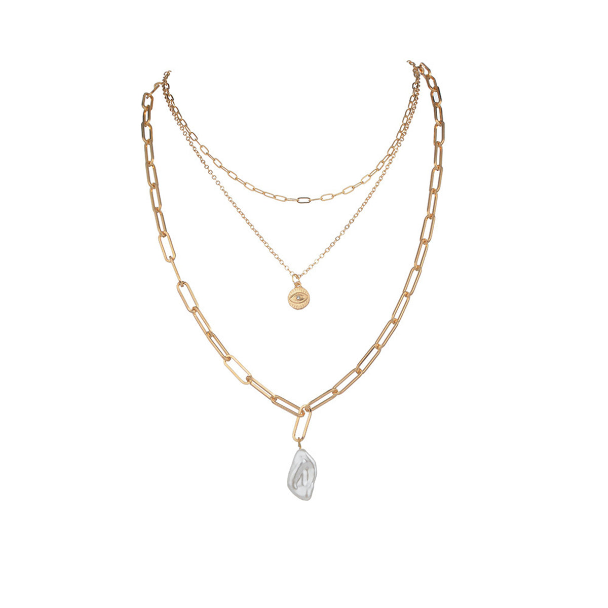 Pearl & 18K Gold-Plated Eye Pendant Layered Necklace