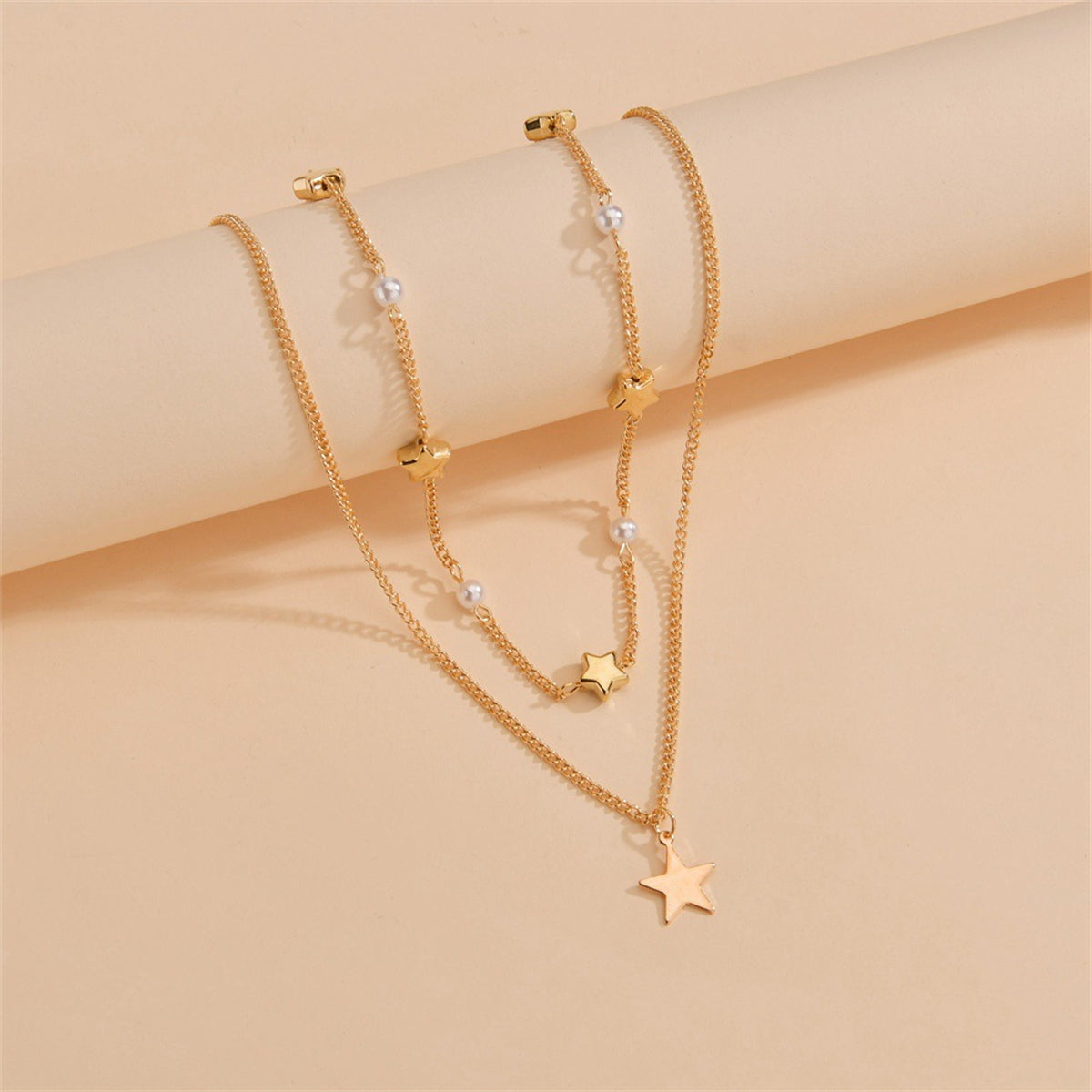 Pearl & 18K Gold-Plated Star Layered Pendant Necklace