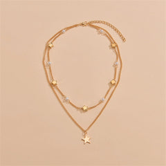 Pearl & 18K Gold-Plated Star Layered Pendant Necklace