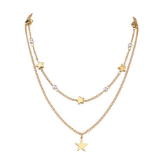 Pearl & 18K Gold-Plated Star Layered Pendant Necklace