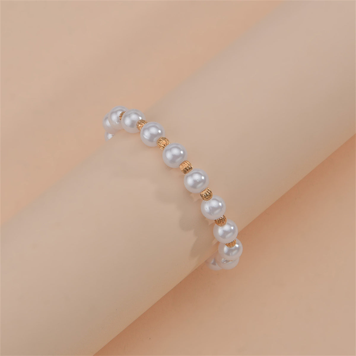 Pearl & 18K Gold-Plated Beaded Stretch Anklet