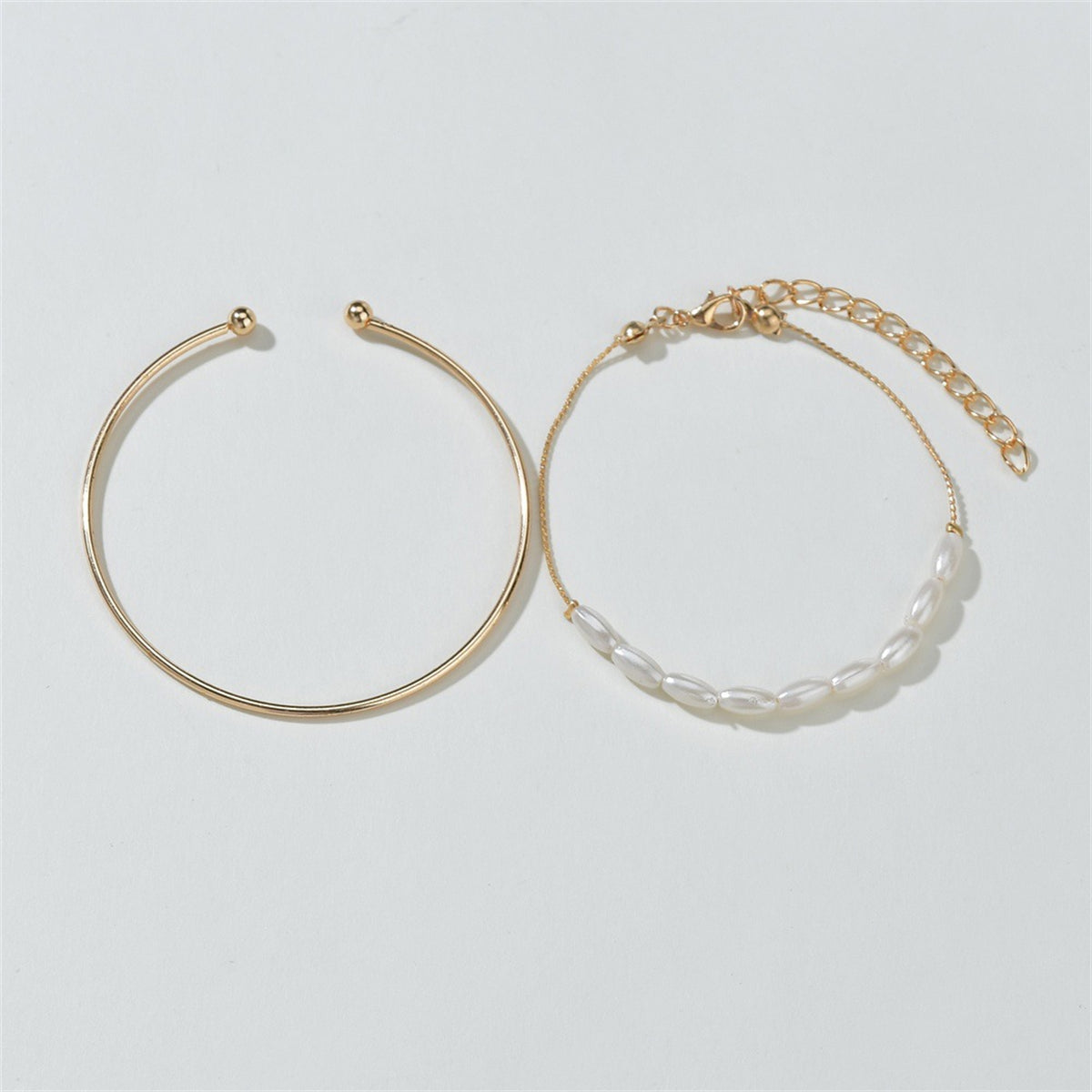 Pearl & 18K Gold-Plated Oval Bracelet Set