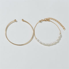 Pearl & 18K Gold-Plated Oval Bracelet Set