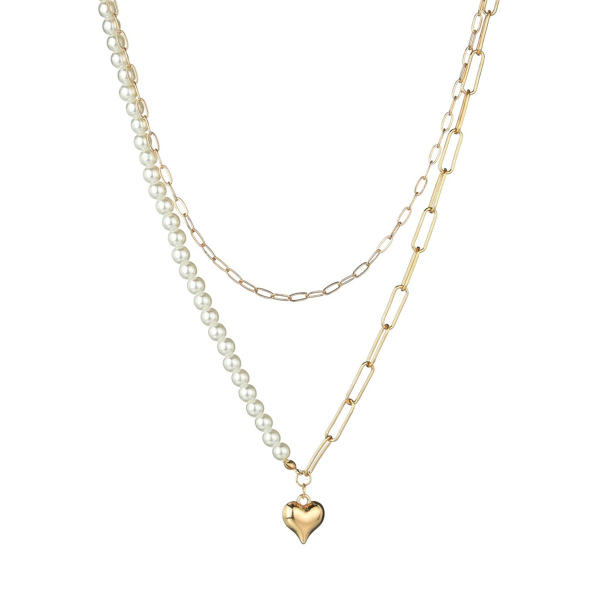 Pearl & 18K Gold-Plated Heart Layered Pendant Necklace