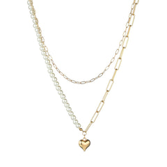 Pearl & 18K Gold-Plated Heart Layered Pendant Necklace