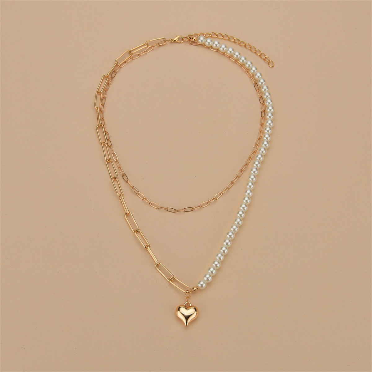 Pearl & 18K Gold-Plated Heart Layered Pendant Necklace