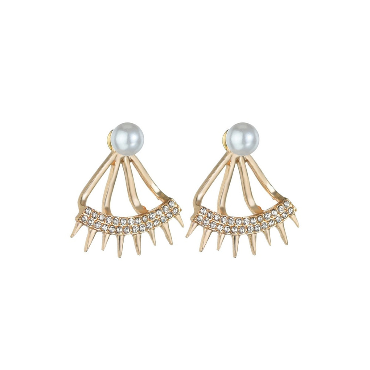 Cubic Zirconia & Pearl 18K Gold-Plated Fan Ear Jackets