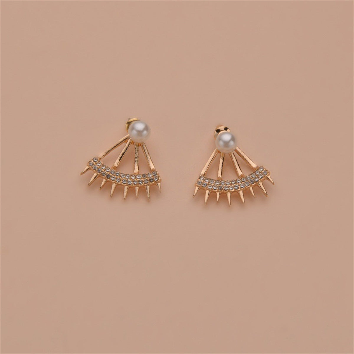 Cubic Zirconia & Pearl 18K Gold-Plated Fan Ear Jackets