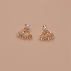 Cubic Zirconia & Pearl 18K Gold-Plated Fan Ear Jackets