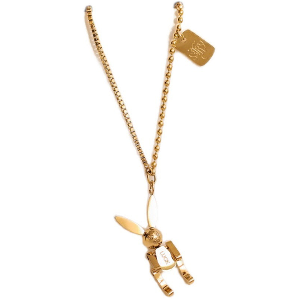 18K Gold-Plated 'Luck' Rabbit Rectangle Pendant Necklace